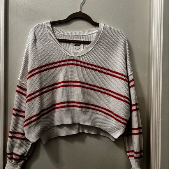 aerie Sweaters - Aerie Coral and White Striped Cropped Sweater - XS